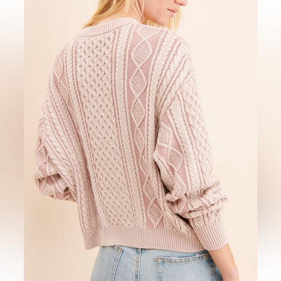 Back Beat Co. Light Pink Cable Knit Sweater - Picture 2 of 6